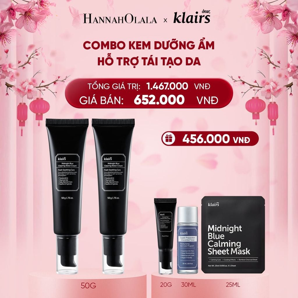  DEAL 8 : COMBO 2 DEAR, KLAIRS KEM DƯỠNG DA MIDNIGHT BLUE CLEARING WATER CREAM 50G 