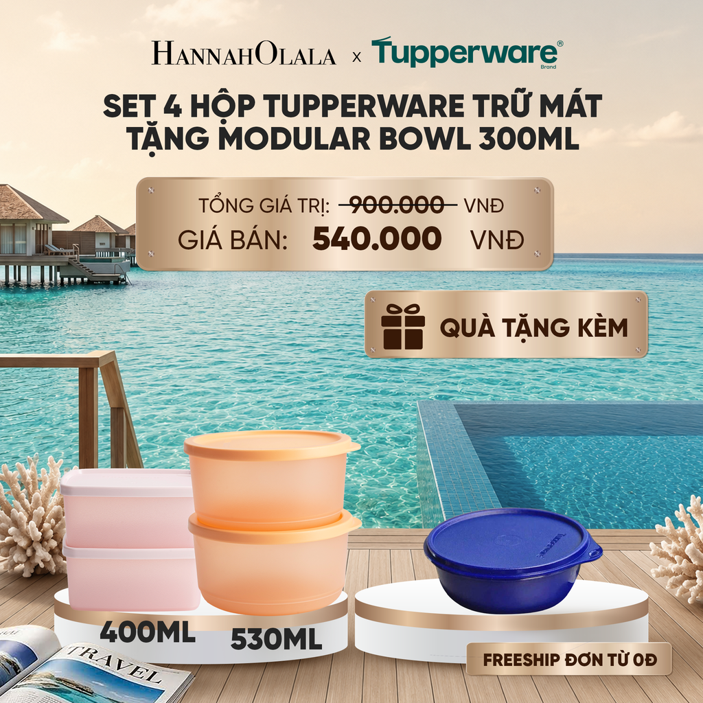  SET 4 HỘP TUPPERWARE TRỮ MÁT TẶNG MODULAR BOWL 300ML_ D1619 