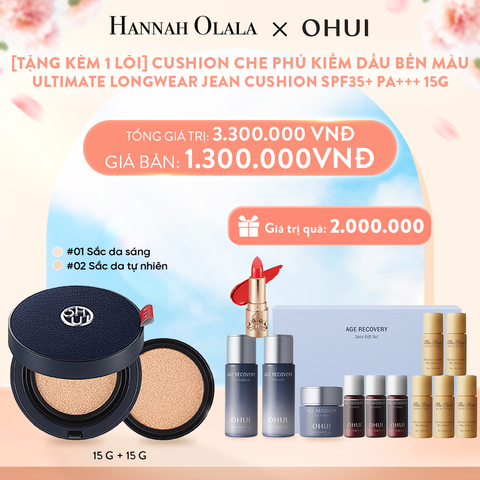  A624_DEAL21: [TẶNG KÈM 1 LÕI] CUSHION CHE PHỦ KIỀM DẦU BỀN MÀU OHUI ULTIMATE LONGWEAR JEAN CUSHION SPF35+ PA+++ 15G - MÀU 01/02 