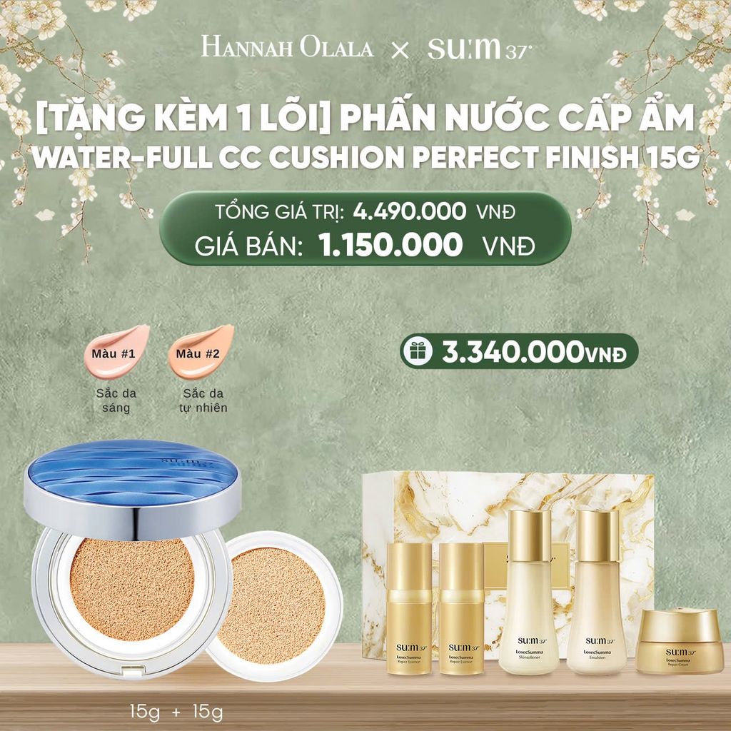  DEAL33: [TẶNG KÈM 1 LÕI] PHẤN NƯỚC CẤP ẨM SU:M37 WATER-FULL CC CUSHION PERFECT FINISH 15G 