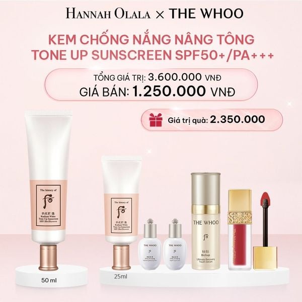  E249_DEAL 9: BỘ KEM CHỐNG NẮNG NÂNG TÔNG WHOO SEOL RADIANT WHITE TONE UP SUNSCREEN SPF50+/PA++++ 50ML + 25ML 