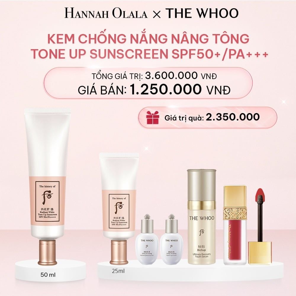  E249_DEAL 9: BỘ KEM CHỐNG NẮNG NÂNG TÔNG WHOO SEOL RADIANT WHITE TONE UP SUNSCREEN SPF50+/PA++++ 50ML + 25ML 