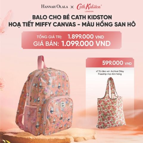  DEAL 9 : BA LÔ CHO BÉ - BALO COTTON PHỦ PVC CHỐNG THẤM NƯỚC PHONG CÁCH ANH QUỐC - MIFFY RODEO - ECRU 