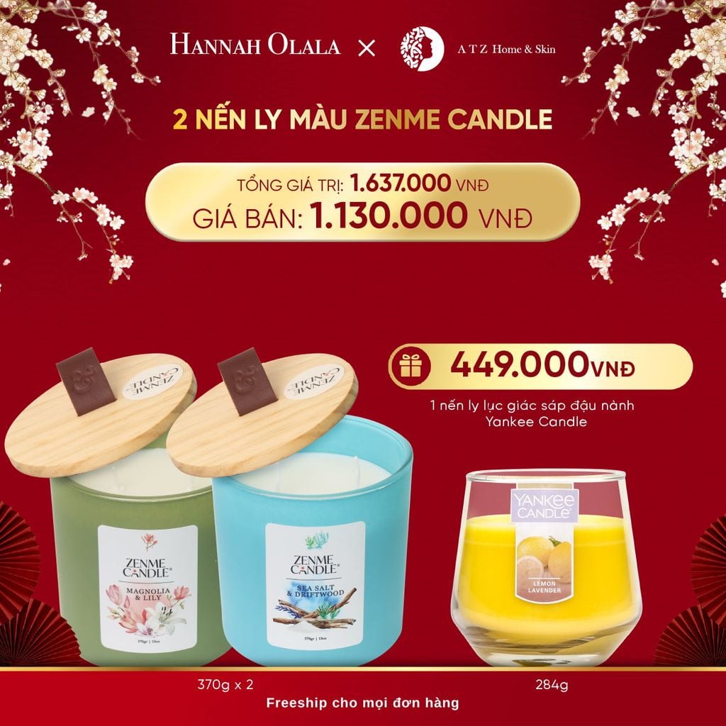  A233_DEAL 9: MUA 2 NẾN LY MÀU ZENME CANDLE 370G 