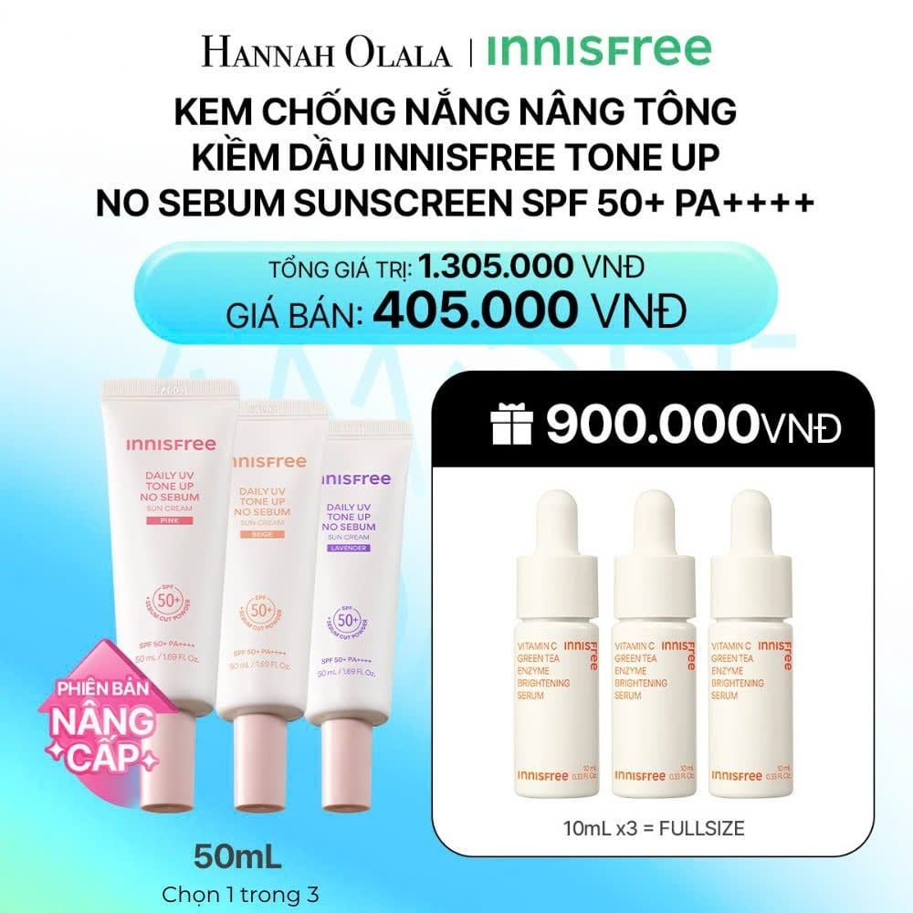  DEAL 1: [MỚI] KEM CHỐNG NẮNG NÂNG TÔNG KIỀM DẦU INNISFREE TONE UP NO SEBUM SUNSCREEN SPF 50+ PA++++_ A109 