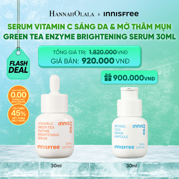  [FLASH DEAL] SERUM VITAMIN C SÁNG DA MỜ THÂM MỤN INNISFREE GREEN TEA ENZYME BRIGHTENING SERUM 30ML 