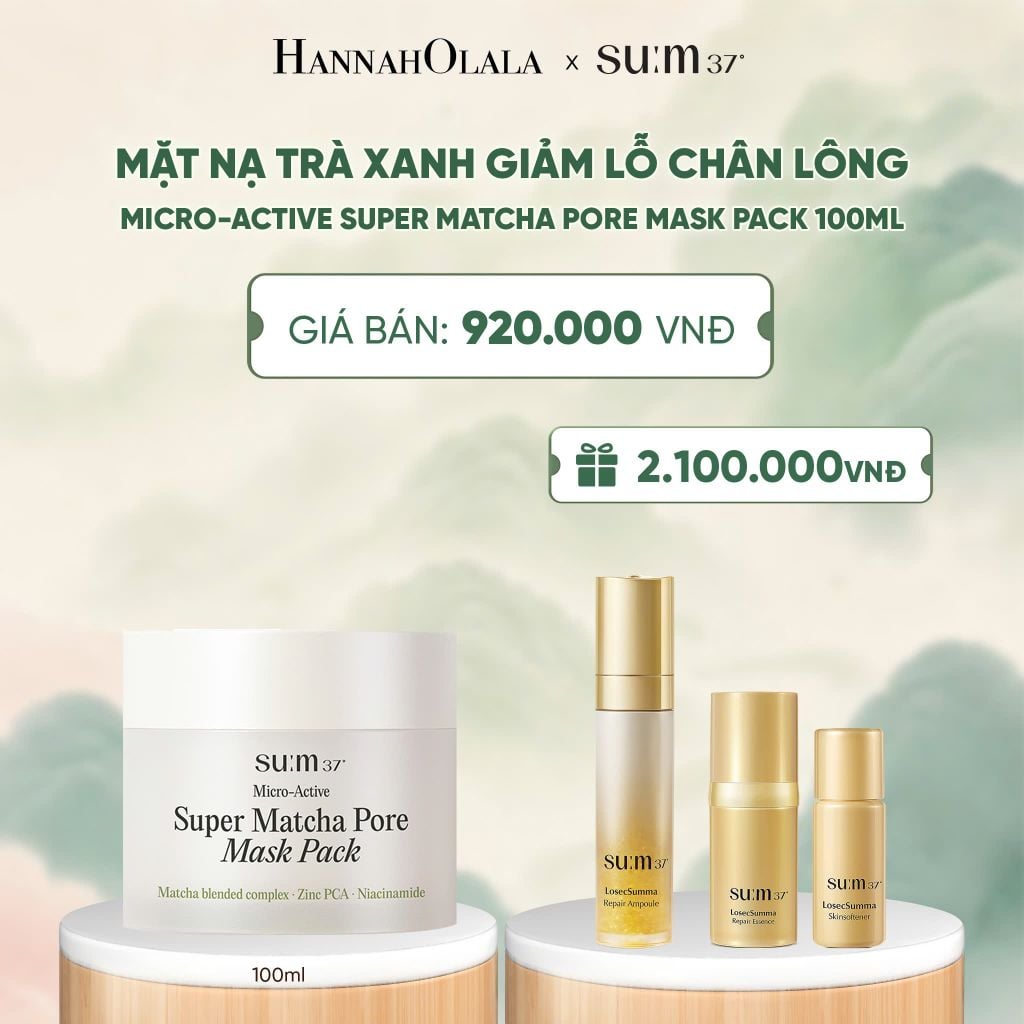  MẶT NẠ TRÀ XANH GIẢM LỖ CHÂN LÔNG SU:M37 MICRO-ACTIVE SUPER MATCHA PORE MASK PACK 100ML - A1073 