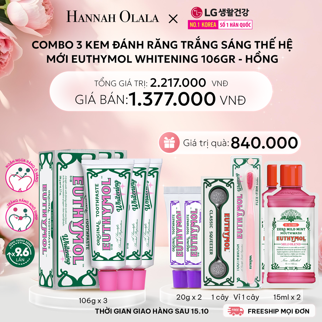  E1050: DEAL 21: [PRE-ORDER GIAO SAU 15/10] COMBO 3 KEM ĐÁNH RĂNG TRẮNG SÁNG THẾ HỆ MỚI EUTHYMOL WHITENING 106GR - HỒNG 