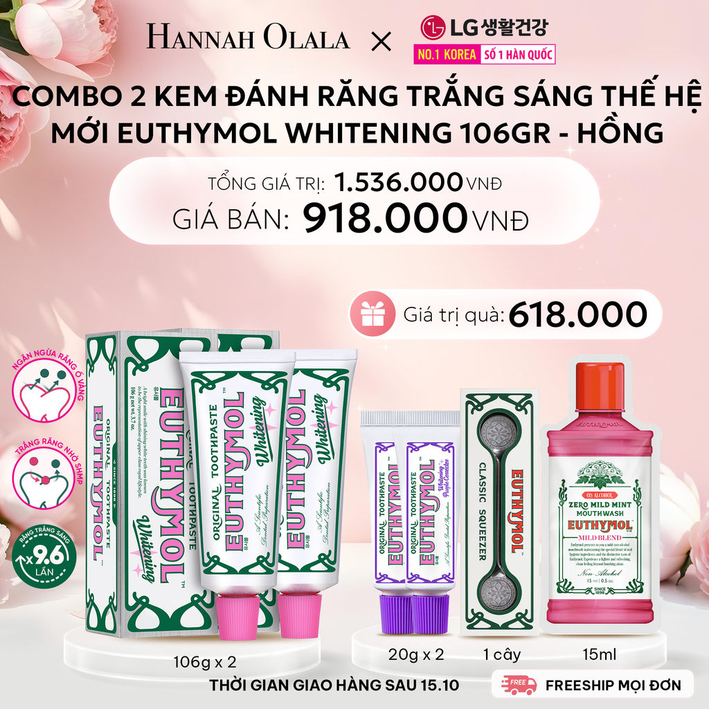  E1047: DEAL 19: [PRE-ORDER GIAO SAU 15/10] COMBO 2 KEM ĐÁNH RĂNG TRẮNG SÁNG THẾ HỆ MỚI EUTHYMOL WHITENING 106GR - HỒNG 