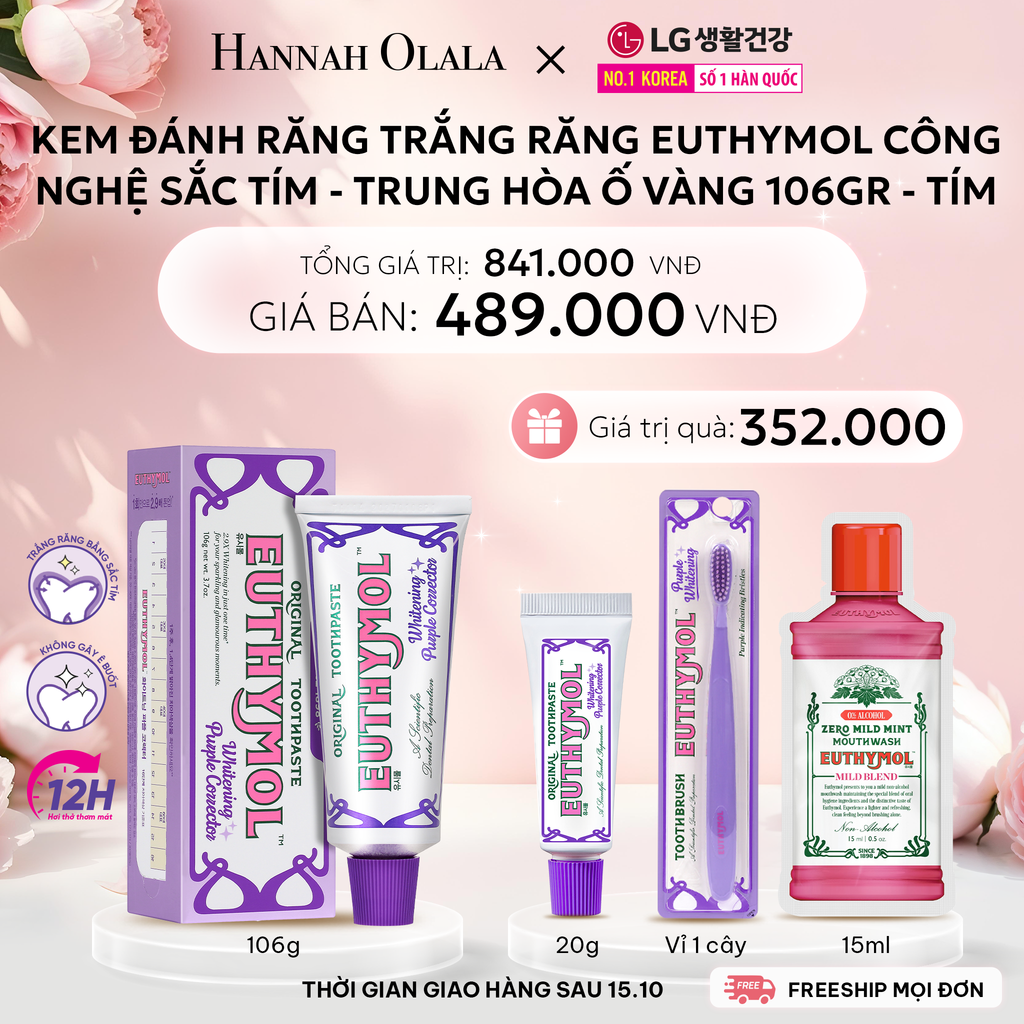  E1045: DEAL 17: [PRE-ORDER GIAO SAU 15/10] KEM ĐÁNH RĂNG TRẮNG RĂNG EUTHYMOL CÔNG NGHỆ SẮC TÍM - TRUNG HÒA Ố VÀNG 106GR - TÍM 