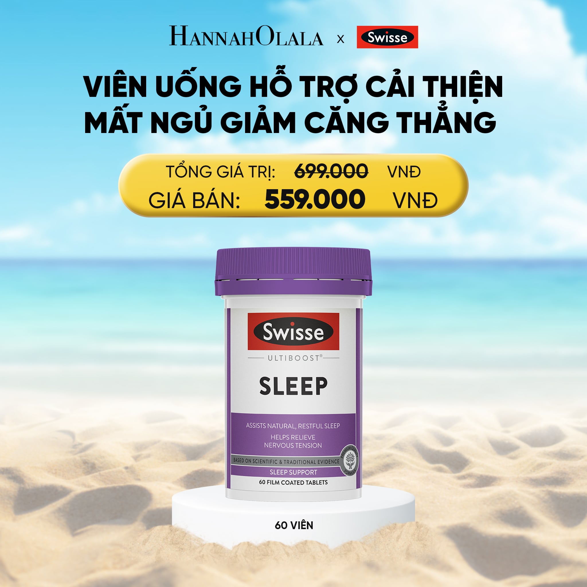 A360_deal 4: viên uống hỗ trợ cải thiện mất ngủ giảm căng thẳng thần kinh swisse ultiboost sleep (60 viên)