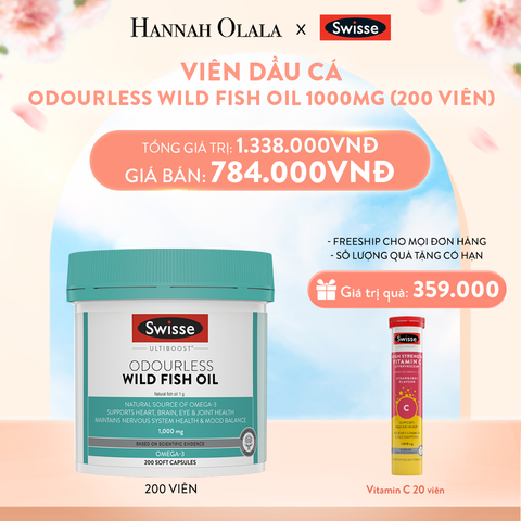  A825_DEAL 2: VIÊN DẦU CÁ SWISSE ULTIBOOST ODOURLESS WILD FISH OIL 1000MG (200 VIÊN) 