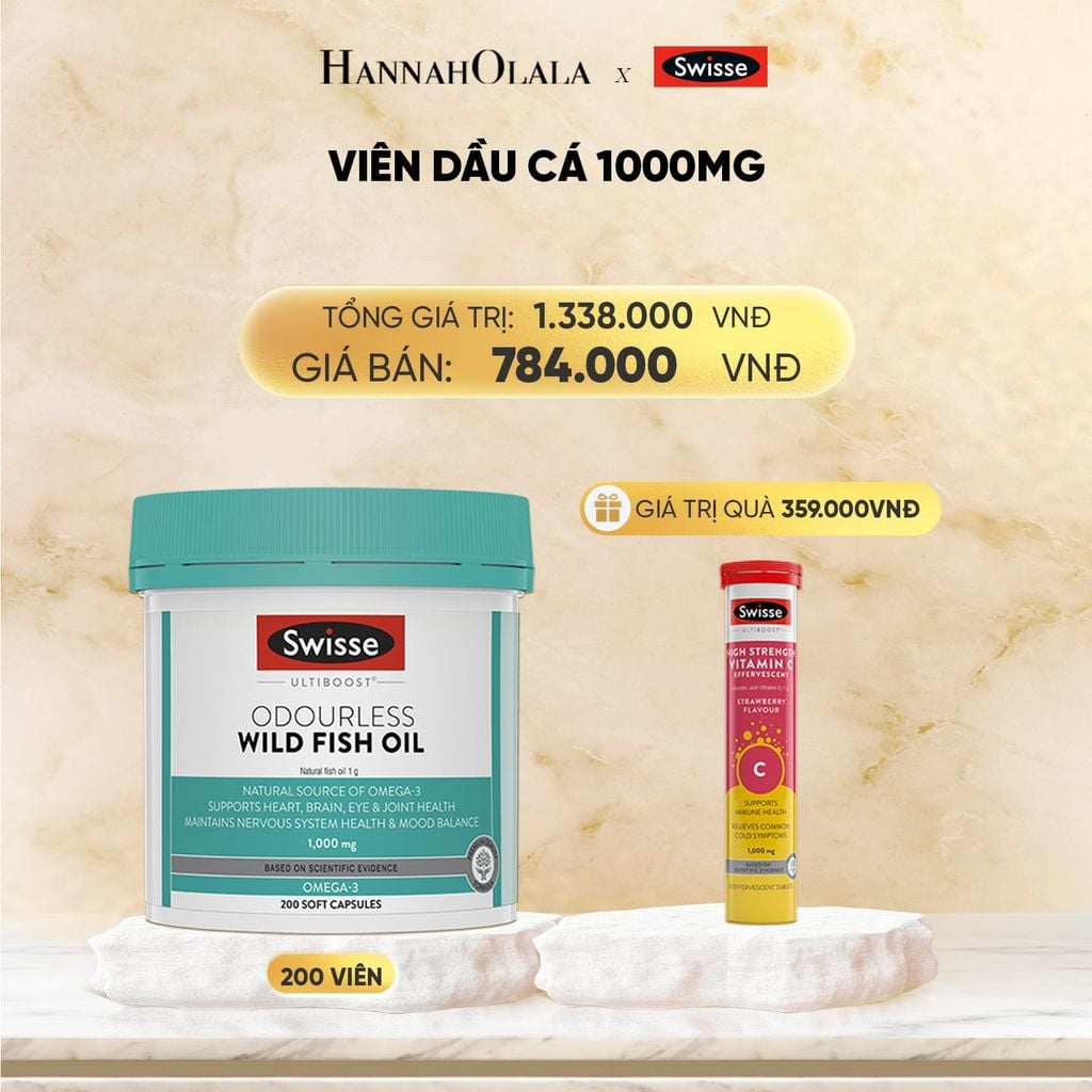  VIÊN DẦU CÁ SWISSE ULTIBOOST ODOURLESS WILD FISH OIL 1000MG (200 VIÊN) 