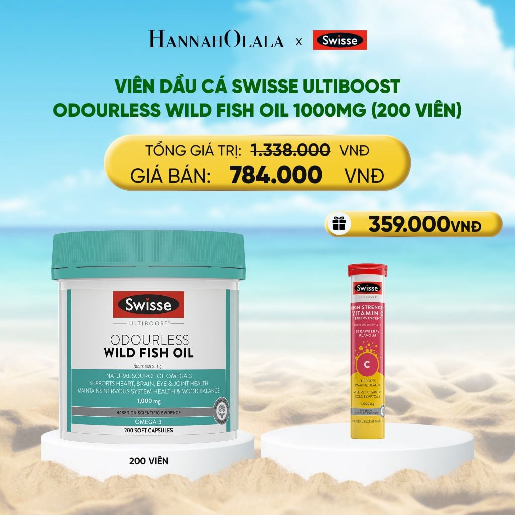  DEAL 2: VIÊN DẦU CÁ SWISSE ULTIBOOST ODOURLESS WILD FISH OIL 1000MG (200 VIÊN) 
