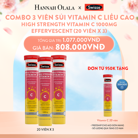  A831_DEAL 8: COMBO 3 VIÊN SỦI VITAMIN C LIỀU CAO SWISSE HIGH STRENGTH VITAMIN C 1000MG EFFERVESCENT (20 VIÊN) 