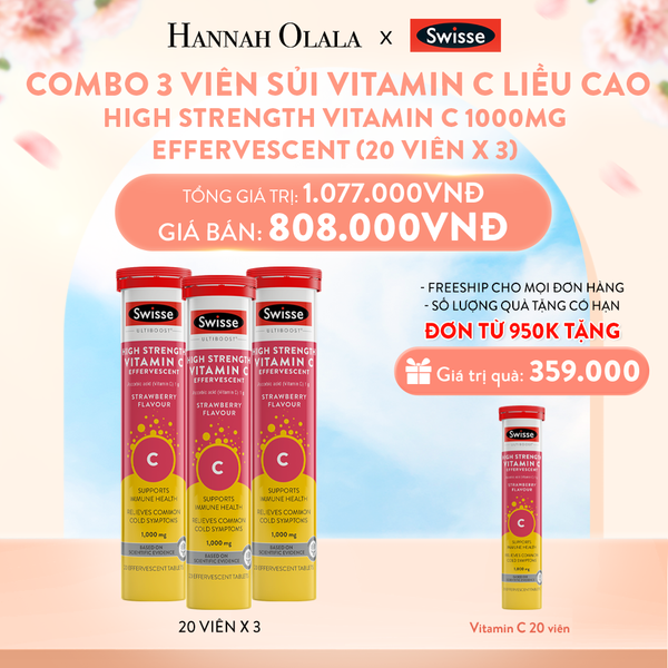  A831_DEAL 8: COMBO 3 VIÊN SỦI VITAMIN C LIỀU CAO SWISSE HIGH STRENGTH VITAMIN C 1000MG EFFERVESCENT (20 VIÊN) 