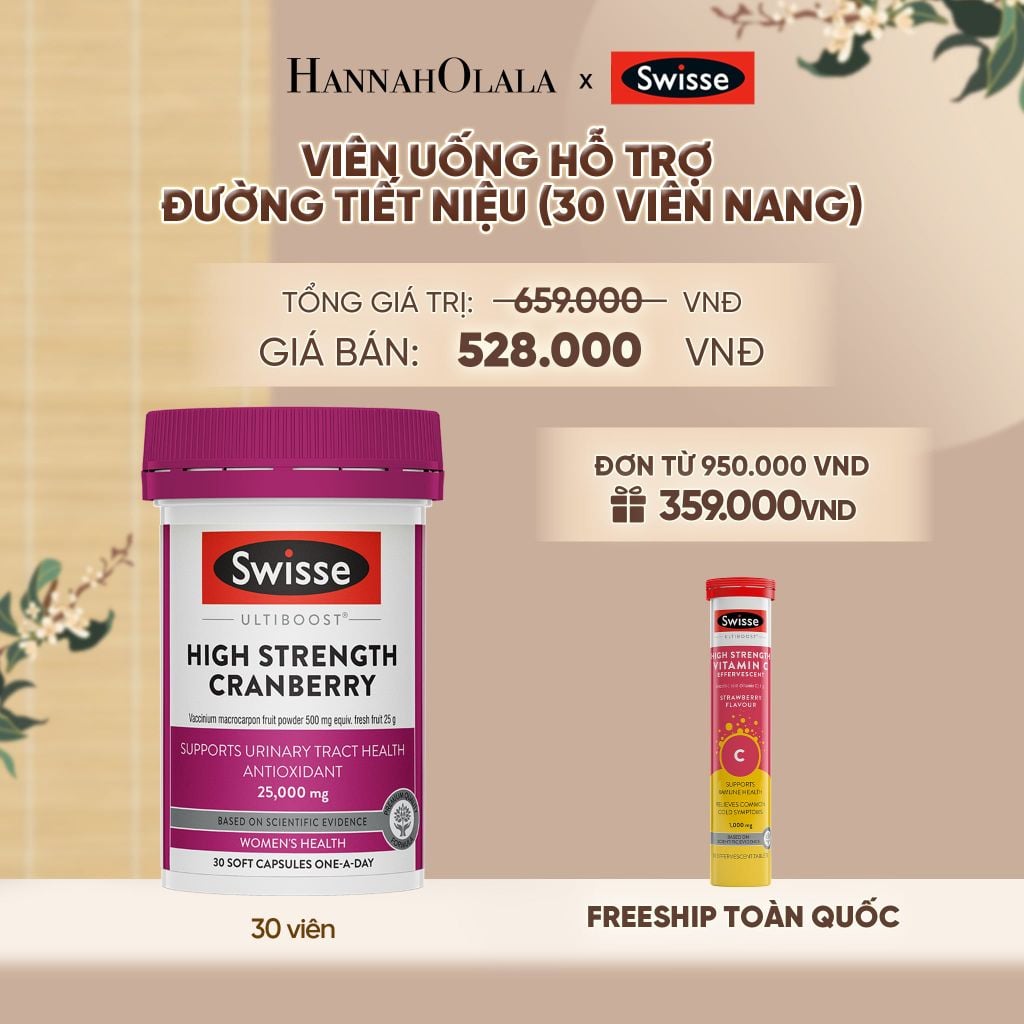  VIÊN UỐNG HỖ TRỢ ĐƯỜNG TIẾT NIỆU SWISSE ULTIBOOST HIGH STRENGTH CRANBERRY (30 VIÊN NANG) - A84 