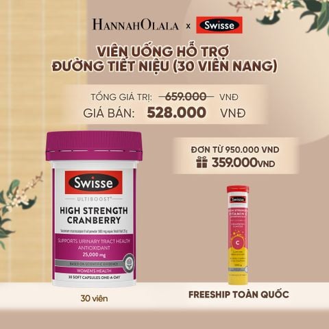  VIÊN UỐNG HỖ TRỢ ĐƯỜNG TIẾT NIỆU SWISSE ULTIBOOST HIGH STRENGTH CRANBERRY (30 VIÊN NANG) - A84 