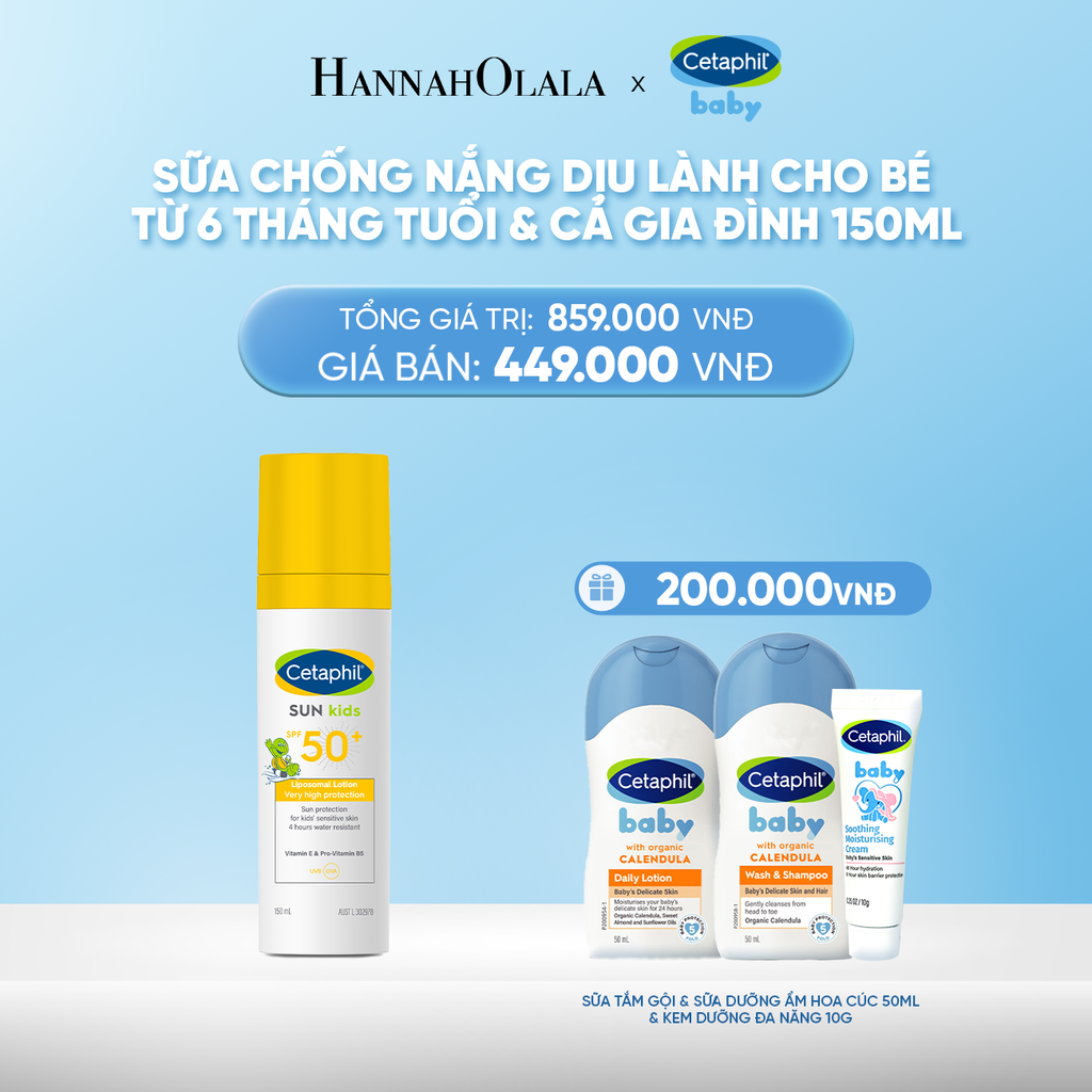  DEAL 9: SỮA CHỐNG NẮNG DỊU LÀNH CHO LÀN DA NHẠY CẢM CỦA BÉ CETAPHIL BABY SUN KIDS 150ML 