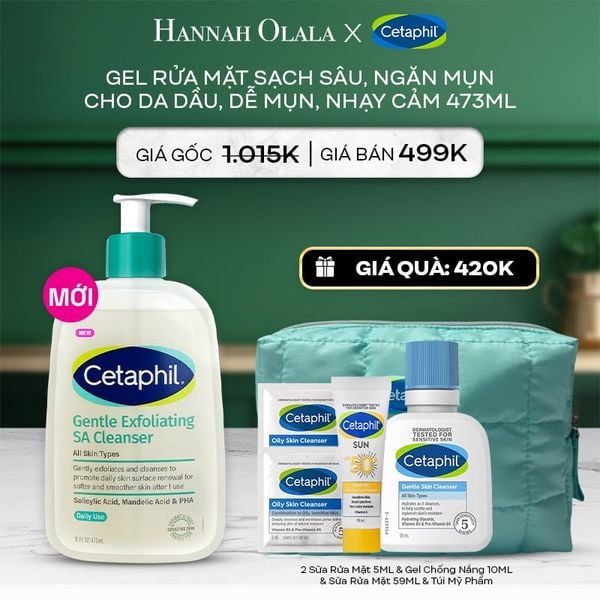  A35_DEAL 2: MỚI - GEL RỬA MẶT LÀM SẠCH DẦU NHỜN, NGĂN MỤN CHO DA DẦU NHẠY CẢM CETAPHIL GENTLE EXFOLIATING SA CLEANSER 473ML 