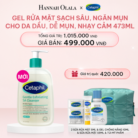  E442_DEAL 2: MỚI - GEL RỬA MẶT LÀM SẠCH DẦU NHỜN, NGĂN MỤN CHO DA DẦU NHẠY CẢM CETAPHIL GENTLE EXFOLIATING SA CLEANSER 473ML 