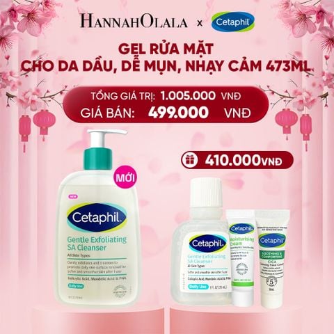  DEAL 2: MỚI - GEL RỬA MẶT LÀM SẠCH DẦU NHỜN, NGĂN MỤN CHO DA DẦU NHẠY CẢM CETAPHIL GENTLE EXFOLIATING SA CLEANSER 473ML 