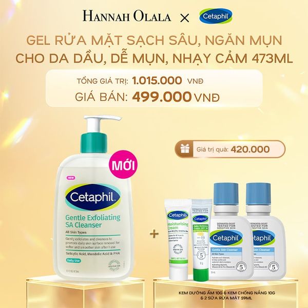  C1167_DEAL 2: MỚI - GEL RỬA MẶT LÀM SẠCH DẦU NHỜN, NGĂN MỤN CHO DA DẦU NHẠY CẢM CETAPHIL GENTLE EXFOLIATING SA CLEANSER 473ML 