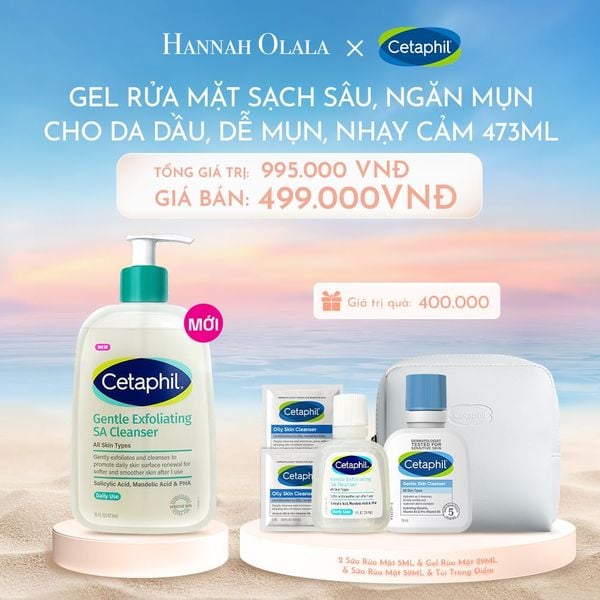  C1052_DEAL 2: MỚI - GEL RỬA MẶT LÀM SẠCH DẦU NHỜN, NGĂN MỤN CHO DA DẦU NHẠY CẢM CETAPHIL GENTLE EXFOLIATING SA CLEANSER 473ML 