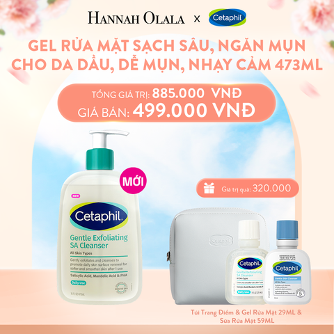  A170_DEAL 3: MỚI - GEL RỬA MẶT LÀM SẠCH DẦU NHỜN, NGĂN MỤN CHO DA DẦU NHẠY CẢM CETAPHIL GENTLE EXFOLIATING SA CLEANSER 473ML 