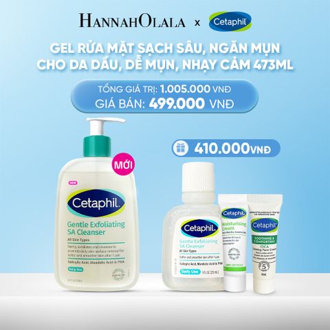  DEAL 2: MỚI - GEL RỬA MẶT LÀM SẠCH DẦU NHỜN, NGĂN MỤN CHO DA DẦU NHẠY CẢM CETAPHIL GENTLE EXFOLIATING SA CLEANSER 473ML 