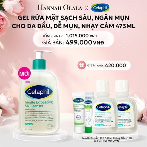  E418: DEAL 2: MỚI - GEL RỬA MẶT LÀM SẠCH DẦU NHỜN, NGĂN MỤN CHO DA DẦU NHẠY CẢM CETAPHIL GENTLE EXFOLIATING SA CLEANSER 473ML 