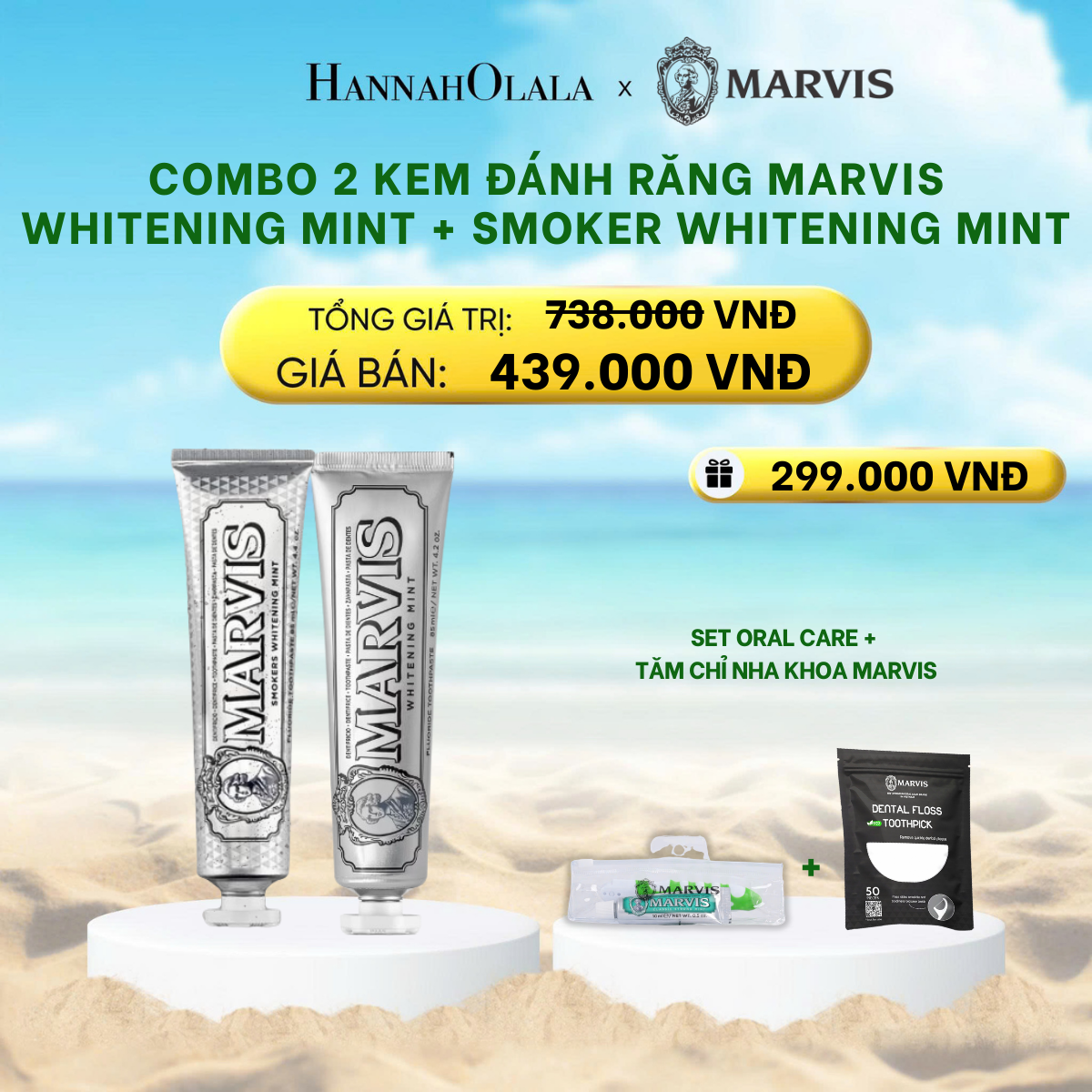 A877_deal 2: combo 2 kem đánh răng marvis 75ml/85ml - làm sạch răng, giữ hơi thở thơm mát