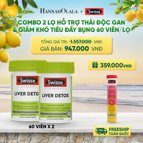  COMBO 2 LỌ HỖ TRỢ THẢI ĐỘC GAN & GIẢM KHÓ TIÊU ĐẦY BỤNG SWISSE ULTIBOOST LIVER DETOX 60 VIÊN/LỌ _ DEAL 7 - A1523 