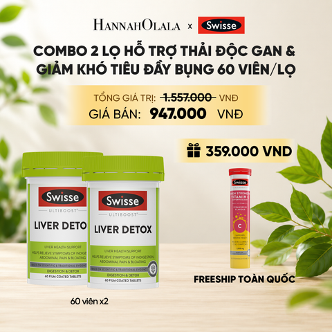  COMBO 2 LỌ HỖ TRỢ THẢI ĐỘC GAN & GIẢM KHÓ TIÊU ĐẦY BỤNG SWISSE ULTIBOOST LIVER DETOX 60 VIÊN/LỌ _ DEAL 7 