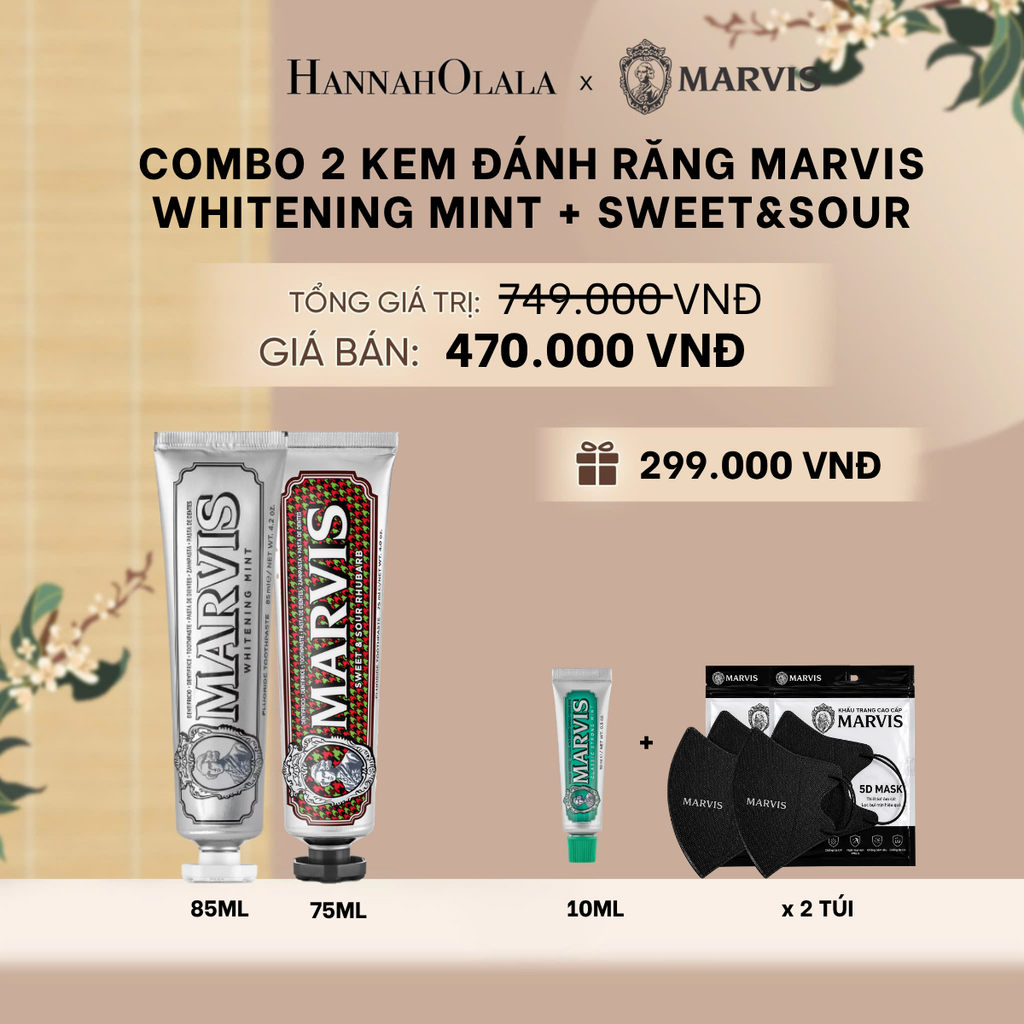 COMBO 2 KEM ĐÁNH RĂNG MARVIS 75ML/85ML - LÀM SẠCH RĂNG, GIỮ HƠI THỞ THƠM MÁT - A1714 
