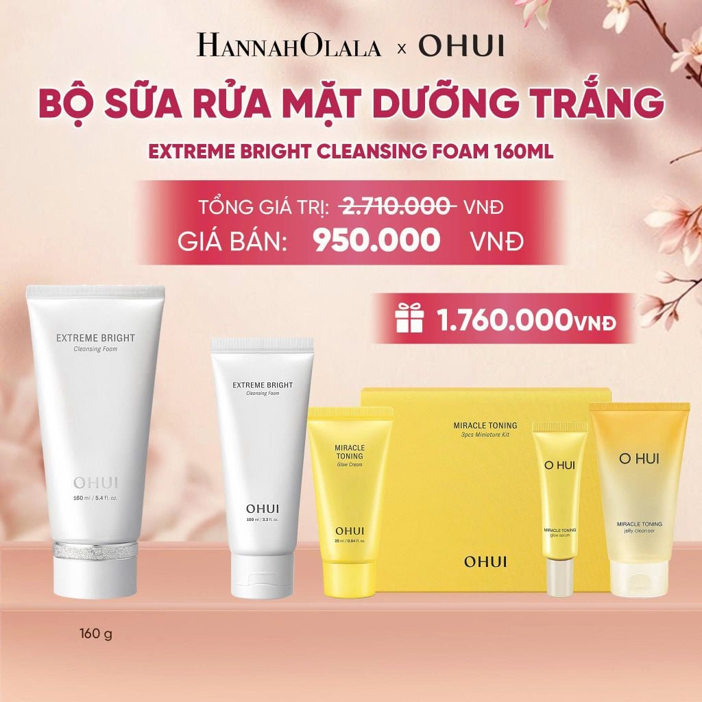  BỘ SỮA RỬA MẶT DƯỠNG TRẮNG OHUI EXTREME BRIGHT CLEANSING FOAM 160ML - A409 