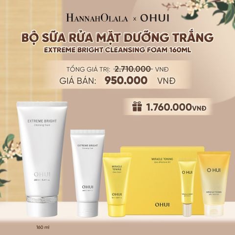  BỘ SỮA RỬA MẶT DƯỠNG TRẮNG OHUI EXTREME BRIGHT CLEANSING FOAM 160ML - A24 