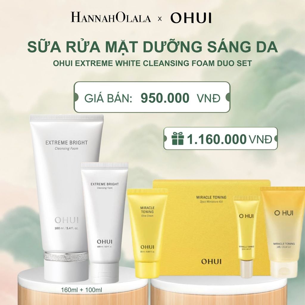  BỘ SỮA RỬA MẶT DƯỠNG TRẮNG OHUI EXTREME BRIGHT CLEANSING FOAM 160ML - A1023 