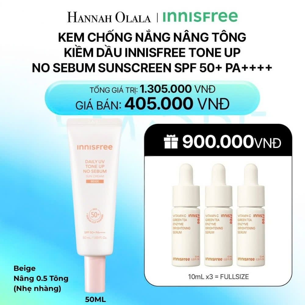  DEAL 1: [MỚI] KEM CHỐNG NẮNG NÂNG TÔNG KIỀM DẦU INNISFREE TONE UP NO SEBUM SUNSCREEN SPF 50+ PA++++_ A109 