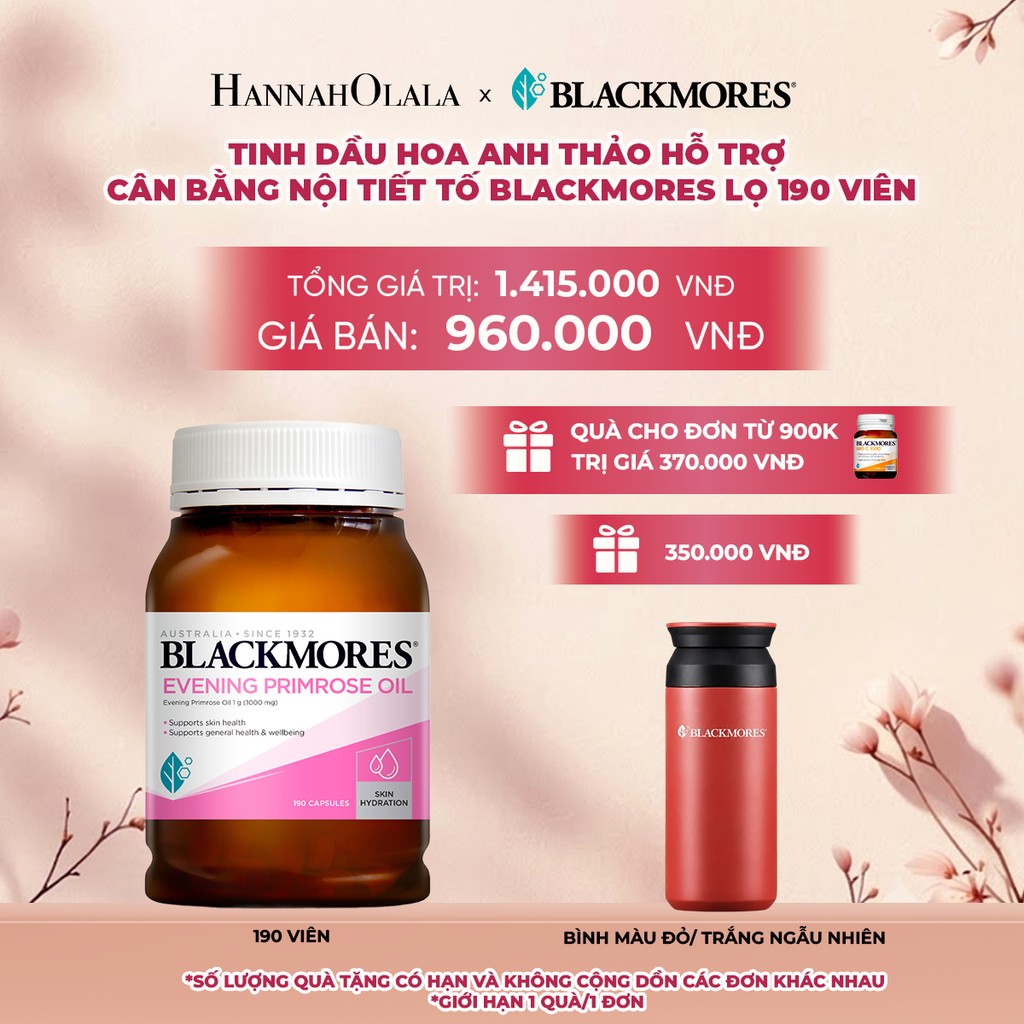  TINH DẦU HOA ANH THẢO HỖ TRỢ DA KHỎE MẠNH, DƯỠNG ẨM DA, GIẢM KHÔ DA BLACKMORES EVENING PRIMROSE OIL LỌ 190 VIÊN - A63 