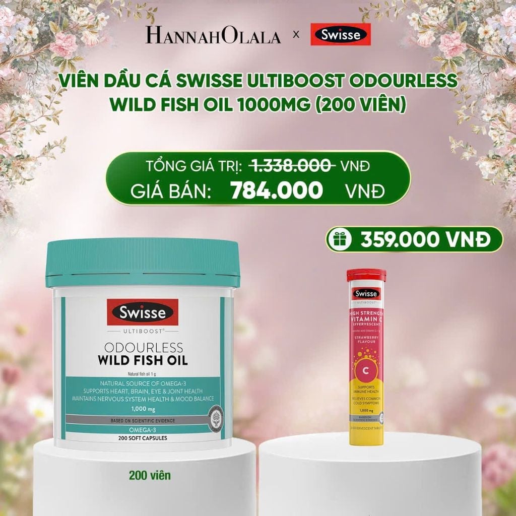  E325_DEAL 2: VIÊN DẦU CÁ SWISSE ULTIBOOST ODOURLESS WILD FISH OIL 1000MG (200 VIÊN) 