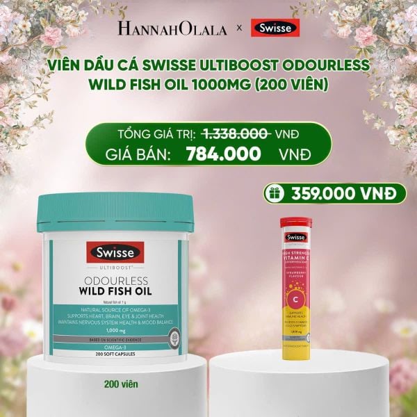  E325_DEAL 2: VIÊN DẦU CÁ SWISSE ULTIBOOST ODOURLESS WILD FISH OIL 1000MG (200 VIÊN) 