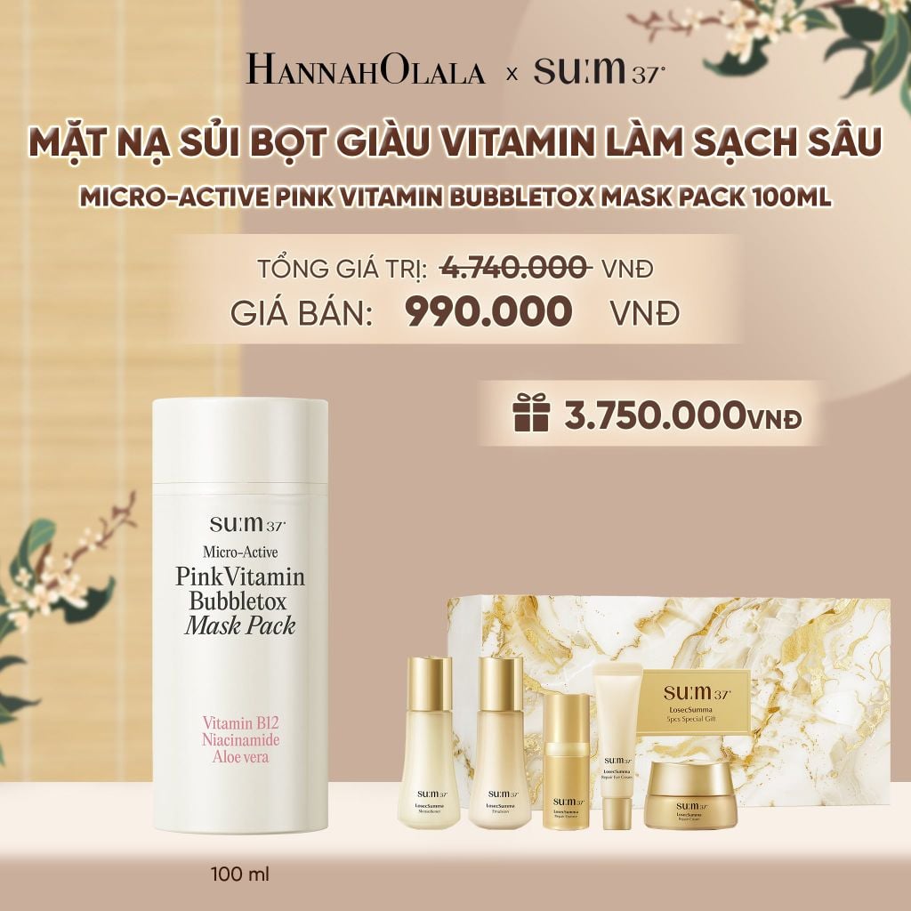  MẶT NẠ SỦI BỌT GIÀU VITAMIN LÀM SẠCH SÂU SU:M37 MICRO-ACTIVE PINK VITAMIN BUBBLETOX MASK PACK 100ML 