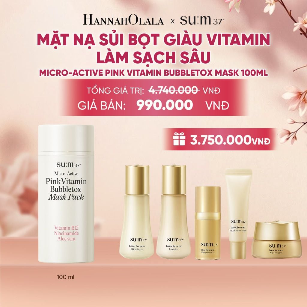  MẶT NẠ SỦI BỌT GIÀU VITAMIN LÀM SẠCH SÂU SU:M37 MICRO-ACTIVE PINK VITAMIN BUBBLETOX MASK PACK 100ML - A366 