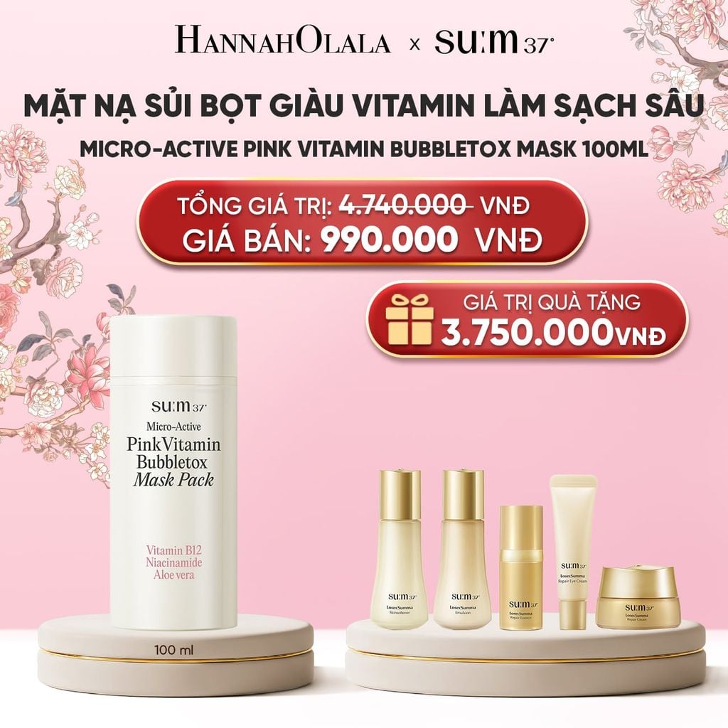  MẶT NẠ SỦI BỌT GIÀU VITAMIN LÀM SẠCH SÂU SU:M37 MICRO-ACTIVE PINK VITAMIN BUBBLETOX MASK PACK 100ML 