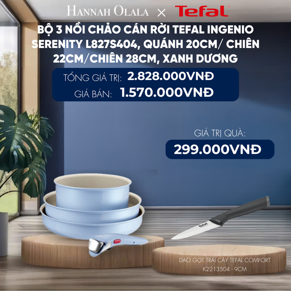  BỘ 3 NỒI CHẢO CÁN RỜI TEFAL INGENIO SERENITY, QUÁNH 20CM/ CHIÊN 22CM/CHIÊN 28CM 