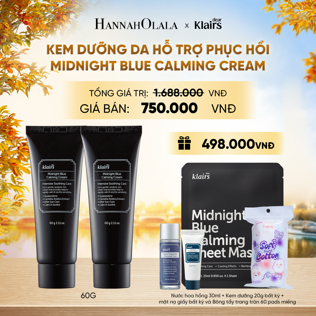  COMBO 2 DEAR, KLAIRS KEM DƯỠNG MIDNIGHT BLUE CALMING CREAM 60ML - E154 