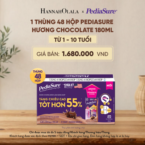 1 THÙNG 48 HỘP PEDIASURE HƯƠNG CHOCOLATE 180ML (DÙNG CHO BÉ 1-10 TUỔI) - D169 