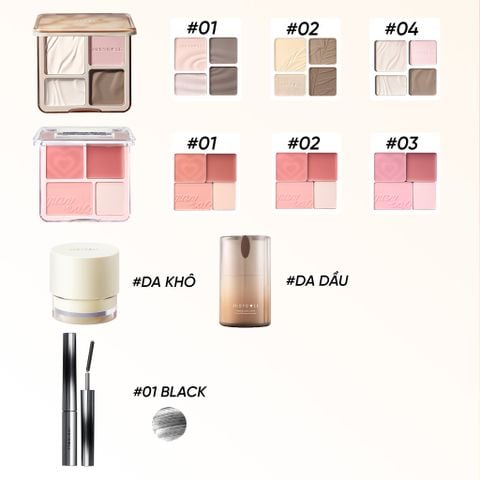  BẢNG TẠO KHỐI BẮT SÁNG 4 Ô + BẢNG MÁ HỒNG 4 Ô + KEM LÓT + CHUỐT MI ĐẦU SẮT_ D1551 