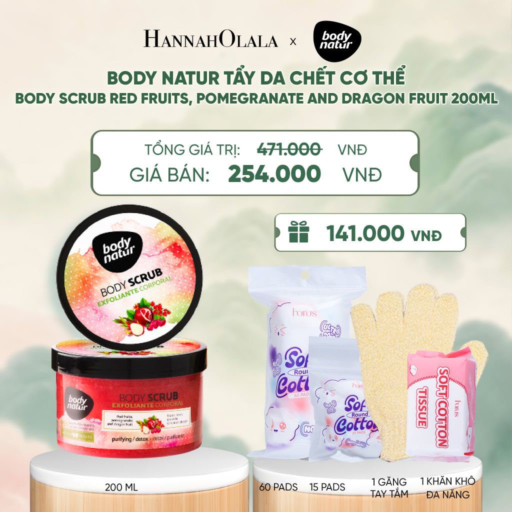  BODY NATUR TẨY DA CHẾT CƠ THỂ BODY SCRUB RED FRUITS, POMEGRANATE AND DRAGON FRUIT 200ML - A1421 